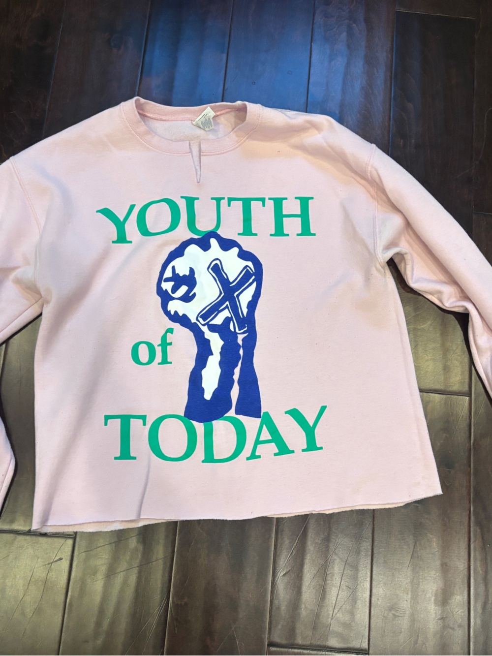 Jerzees Pink Crewneck Sweatshirt with Blue & Green Graphic
